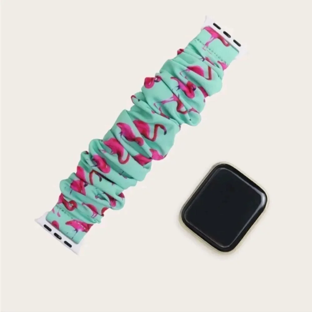 Flamingo Pattern Scrunchie Apple Watch Band - Picture 2 of 7